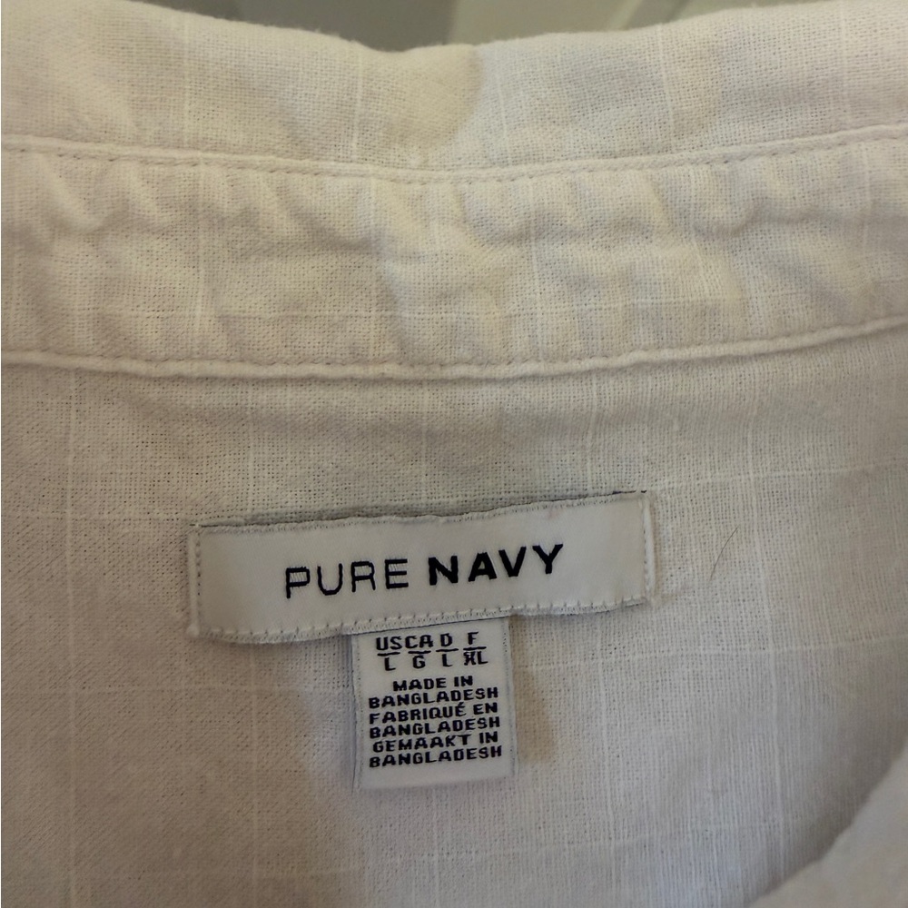 Pure Navy Brand - Casual White Button-Up Cotton Shirt with Cap Sleeves - Picture 6 of 9